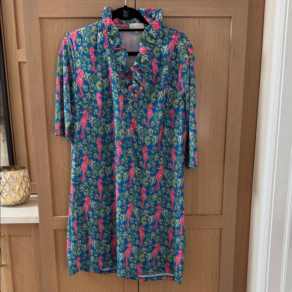 Simply Southern Blue Dress with Pink Seahorse Print